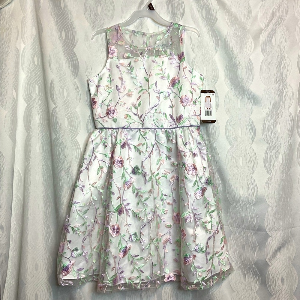 Rare Editions 14/16 white floral embroidery dress
